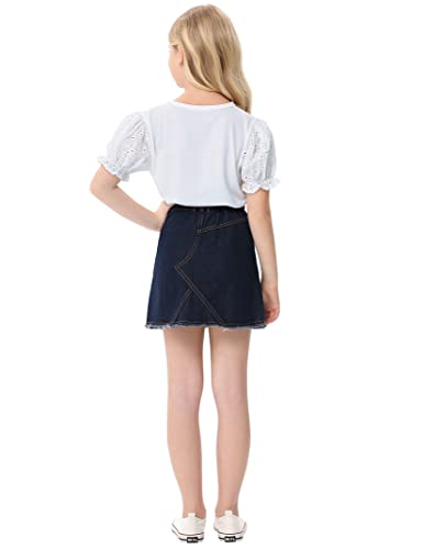 Girls Blouse Ruffle Puff Short Hollow Out Sleeve T-Shirt Round Neck Solid Casual Tops 3-12 Years4