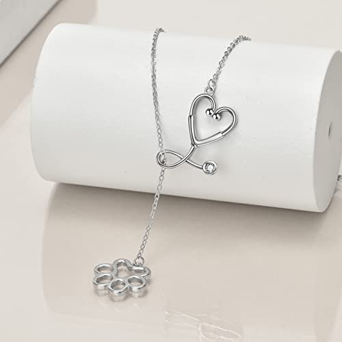 Veterinarian Gifts 925 Sterling Silver Paw Print Stethoscope Lariat Y Necklace Veterinary Student Graduation Jewelry - Image 3