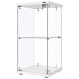 VIVOHOME 2 Layers 15.7''W x 15.7''D x 31.9''H Glass Display Cabinet Showcase Countertop with Lock, Tempered Glass 25mm MDF Base