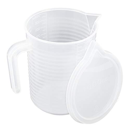 La Mejor Lista de Taza medidora plastico los más recomendados. 45 Taza Medidora de Cocina, Tazas Medidoras de Plástico Transparente de 1000 ml Jarra Mezcladora Graduada con Tapa y Asa