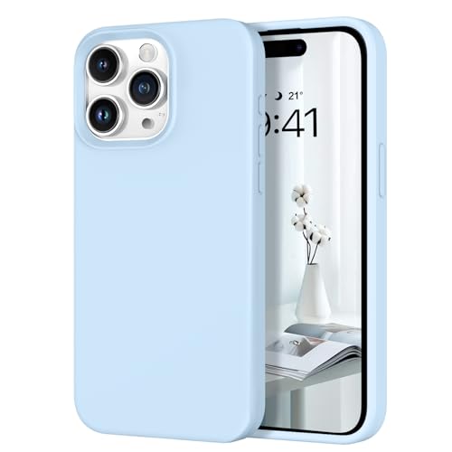 Telaso for iPhone 15 Pro Max Case Liquid Silicone Soft Gel Rubber iPhone 15 Pro Max Phone Case Slim with Microfiber Lining Protective Phone Cases Light Blue