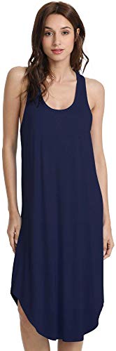 GYS Women's Bamboo Viscose Nightgown Soft Sleeveless Sleepshirt Summer Racerback Tank Sleep Dress, Navy, Medium