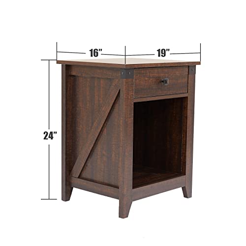 Hoseoka Farmhouse Nightstand With 1 Drawer, Rustic Night Stand Wood Bedside Table Oak End Table Bed Side Table For Living Room Bedroom, 24 Inch Tall Espresso #TOP1
