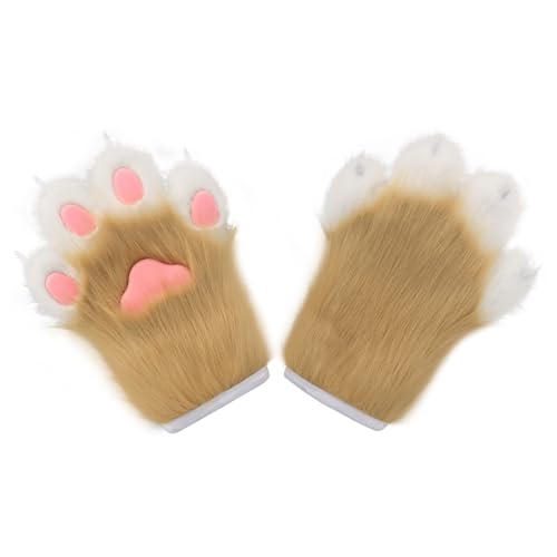 hbbhml Faux Fur Plush Furry Cat Claw Gloves Fursuit Animal Fox Paws Mittens Halloween Cosplay Costume Accessories for Adult