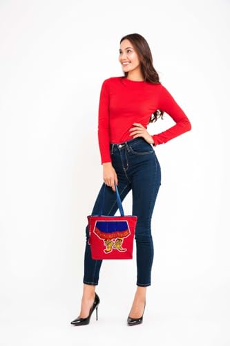 Image of Hand-Printed Tote Bag with Classical Design-Reusable, Zipper Closure For Women & Girls