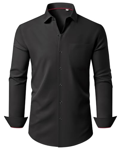 Stretch Dress Shirt Mens Long Sleeve Business Button Down Shirts for Men Flex Fitted Wedding Cotton Wrinkle Free