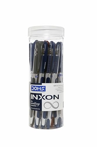 Image of Doms INXON Jar | Soft Rubbeer Grip Pen |0.7mm Point Size | Jar Of 20 pc |Blue-15,Black -3, Red-2