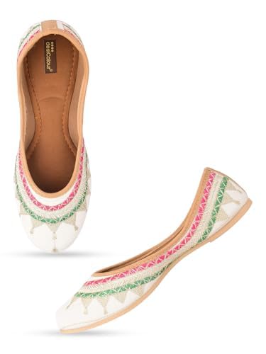 desi colour Flat Footwear/Mojari/Punjabi Jutti/Bellies for Women - White Embroider-picture-39