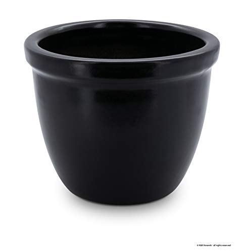 KERAZO großer robuster Keramik Pflanzkübel Blumentopf 40x32 cm Outdoor frostbeständig Schwarz Anthrazit