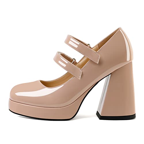 Joseywade Platform Mary Janes Women Chunky Block Heel Pumps Closed Round Toe 4 Inch Double Strap High Heel Shoes2