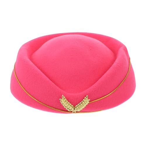 Totority Stewardess Hat, Women Stewardess Cosplay Hat Felt Flight Attendant Hat Costume Air Hostess Stewardess Cap for Costume Cosplay Band Musical Performance (Rosy Size M)