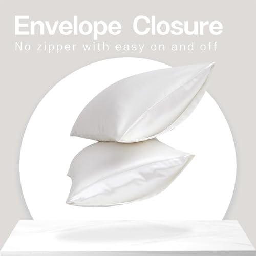 Image of MR&HM Satin Pillowcase for Hair and Skin, Silk Satin Pillowcase 2 Pack, Standard Size Pillow Cases Set of 2, Silky Pillow Cover with Envelope Closure (20x26, Ivory)