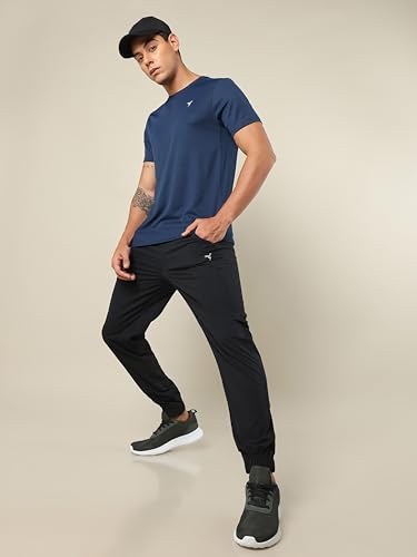 Image of TECHNOSPORT Men Mid Rise Regular Fit Solid Stretchable Joggers, Techno Dry for Regular Use and Sports