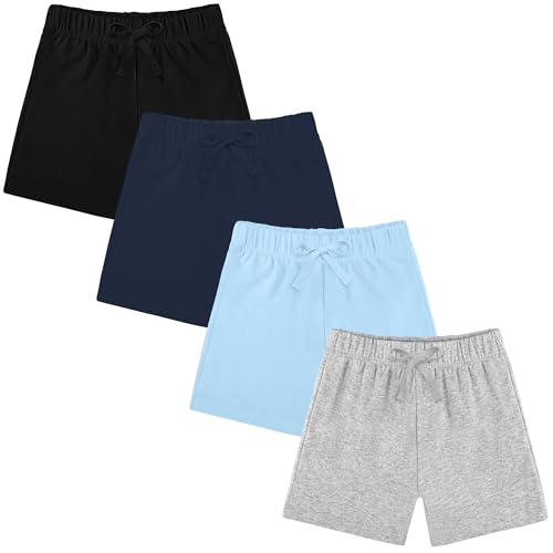 Image of Resinta 4 Packs Unisex Baby Toddler Cotton Shorts Baby Pull-on Shorts with Drawstring Soft Summer Clothes for Daily Wear