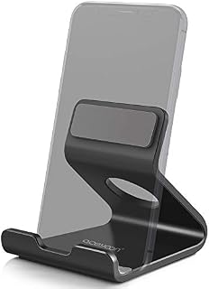 aceyoon Mały stojak na telefon komórkowy, przenośny uchwyt na telefon komórkowy, wykonany z aluminium i silikonu, kompatybilny z iPhone, Galaxy S20, Mate itd. do 7 cali (czarny) wielorazowy