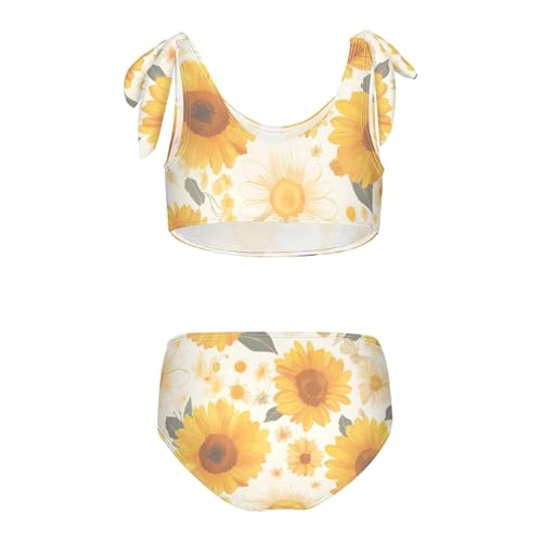 Sunflowers Pattern Artistic Girls' Two Piece Kids Bikini Set Scoop Neck Swimsuit Swimwear Adjustable Shoulder Strap2