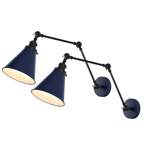Image of JONATHAN Y Rover 1-Light Wall Sconce 7 inch, Navy /Black, Set of 2