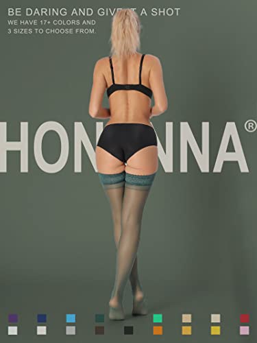 Image of HONENNA Sheer Thigh High Stockings, 17+ Colors Stay Up Lace Top with Anti-Slip Silicone for Women