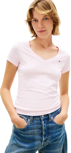 Tommy Jeans Donna T-Shirt Maniche Corte Confezione da 2 con Scollo a V, Nero (Ecru/Light Pink), M