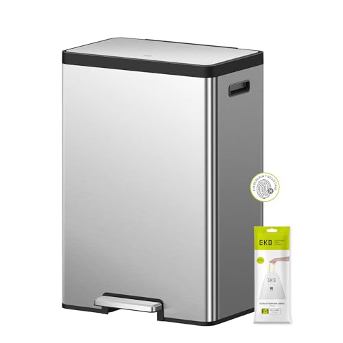 EKO Ecocasa II Recycling Kitchen Bin 2X20L, Pedal Rubbish Bin with Two Removable Inner Buckets, Perfect for Eco-conscious Homes, Stainless Steel