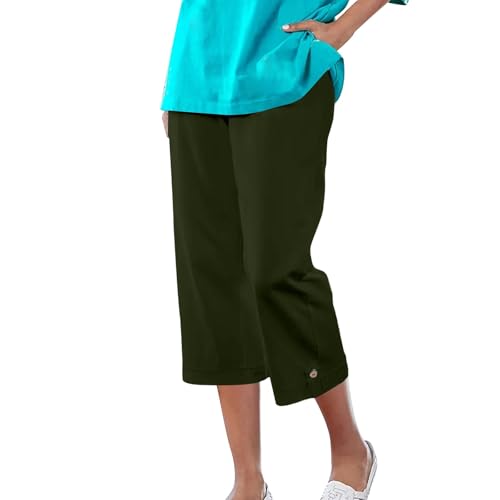 Wide Leg Capri Pants for Women 2025 Summer Elastic Waist Linen Palazzo Capris Baggy Casual Beach Slacks with Pockets