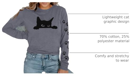Image of JINTING Cat Shirts for Women - Loose Fit Lightweight Long Sleeve Graphic Autumn Outfits Printed Blouse Casual Tops