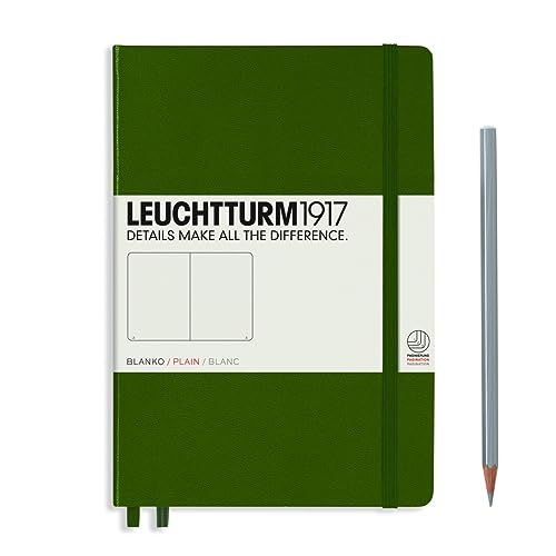 Image of LEUCHTTURM1917 - Notebook Hardcover Medium A5-251 Numbered Pages for Writing and Journaling (Army, Plain)