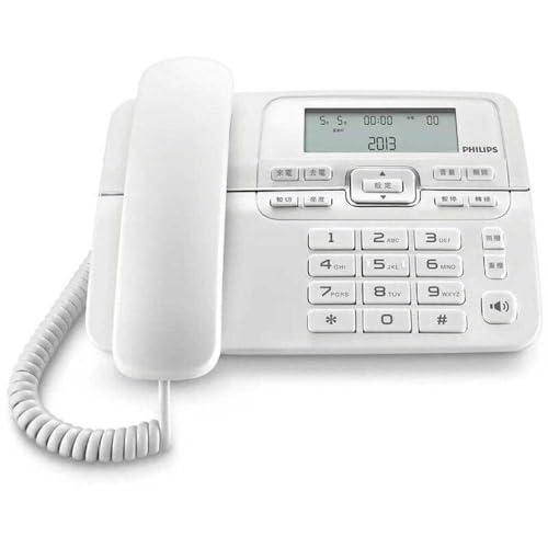 Philips M20W/00 Teléfono de Sobremesa con Cable, Pantalla LCD Grande 3,6 Pulgadas, Teclas Largas, Registro de 60 Llamadas, Modo de Energía de Reserva, Manos Libres, Color Blanco
