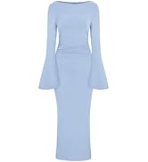 PRETTYGARDEN Women's Bodycon Maxi Dress Fall Fashion 2025 Long Bell Sleeve Ruched Fitted Elegant ...