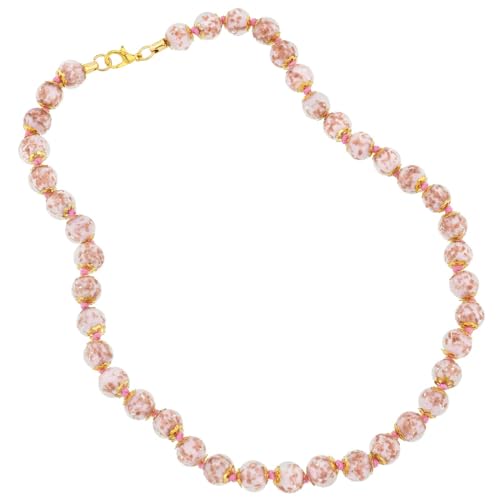 Glass Of Venice Short Murano Glass Necklace 16-Inch plus Extender - Italian Pink Sommerso Sparkling Beads Handmade Blown Glass