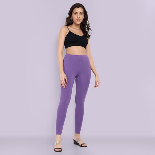 Image of ONE SKY Women Full Length Leggings | Cotton Modal Spandex Blend | High Waist Stretchable & Bio-Washed Fabric | Colour-Lock Technology | Comfortable Leggings for Women