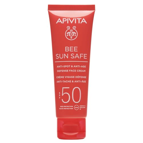Apivita Bee Sun Safe Hydra Fresh Face Gel Cream SPF 50, 50 ml, una crema solar hidratante no grasosa con propóleos, algas marinas y ácido hialurónico, protección UV, protección IR y luz azul