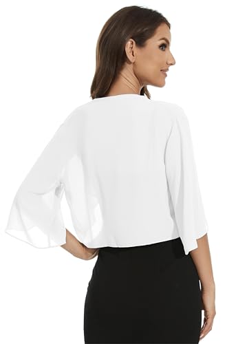 Image of Womens Chiffon 3 /4 Sleeve Shrugs Lightweight Open Front Cropped Cardigan for Dress