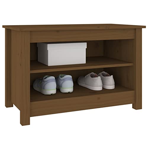 ShGaxin Banco Zapatero, Banco Pasillo, Banco Recibidor, Descalzadora, Estanteria Zapatero, Mueble Zapatero, Madera Maciza de Pino marrón Miel 70x38x45,5cm - imagen 6