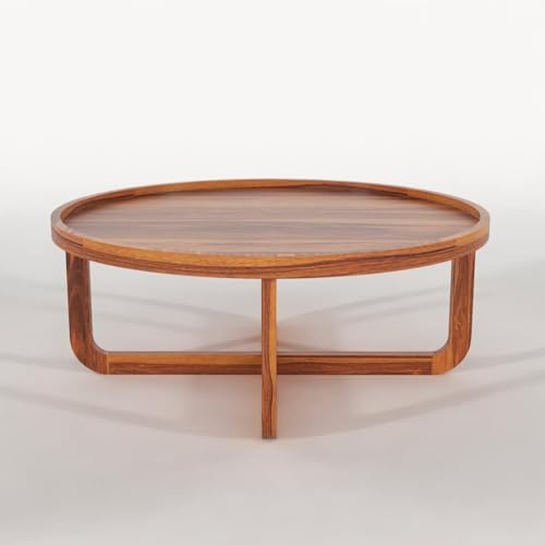 Image of Wooden Coffee Table for Living Room | Solid Sheesham Wood Round Center Tea able for Home Furniture (Honey Finish)
