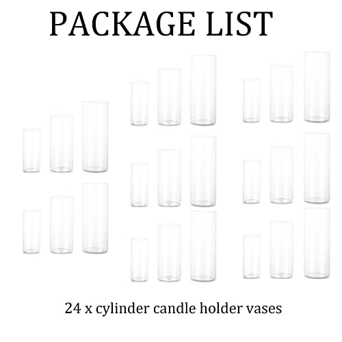 Glass Hurricane Candle Holder Esmiome - Cylinder Vases For Centerpieces 8 Sets (24Pcs) Hurricane Floating Candle Holder, Glass Vases For Flowers, Decorative For Home Wedding, 6'' + 8'' +10''(High) #TOP4
