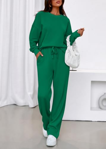 KIRUNDO Sweatsuits 2 Piece Outfit Matching Lounge Sweat Set(Green, S) - image 4