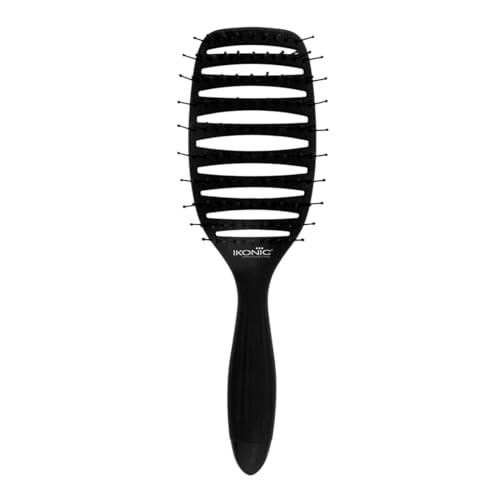 Image of Ikonic Professional Vent Brush, Flexible Head for Speed Drying & Styling, Anti Static, Heat Resistant, Smooth Round Tips for Detangling Wet & Dry Hair, Stimulates Scalp, Frizz Control, Anti Slip Grip