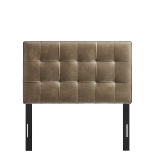 Image of Modway Lily Faux Leather Twin Size Headboard with Biscuit Tufting in Mushroom - Vegan Leather Upholstery with Padded Design and 5 Height-Adjustable Mounts
