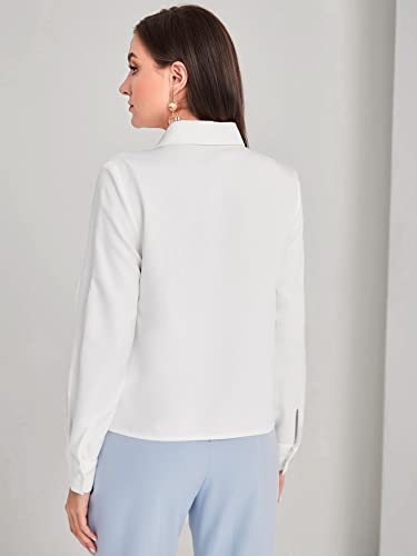 WDIRARA Women's Fringe Trim Long Sleeve Button Up Work Office Simple Shirt Top2