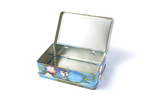 Image of DAHO Metal Storage Box with Hinge for Office, School, Home, Makeup, Arts & Crafts and Accessories (Water Lilies)
