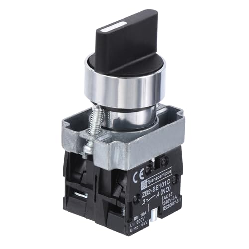 QUARKZMAN Sélecteur 3 Positions 22 mm x 1 Pièce 2 NO 10 A Bouton Poussoir de Sélection Rotatif Maintenu ZB2-BE101C pour Remplacement, [Noir]
