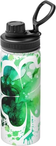 クローバー 水彩画 グラデーション 緑 ラッキー 水筒 真空断熱 保温 保冷 スポーツボトル 人気 ステンレスボトル スポーツ飲料対応 漏れない 直飲み530ml 男の子 女の子 おしゃれ 大人 子供 アニメ グッズ キャラクター