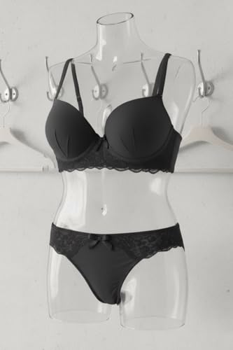 Image of Women's Elegant Lace Trim Padded Lingerie Set with Bow Detail, Push-Up Bra and Matching Panty, Available in six Colours