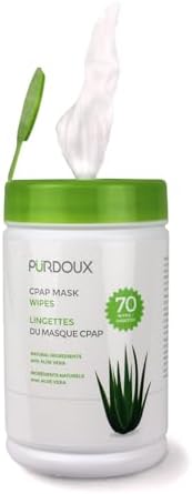 PURDOUX 100% Cotton Mask Wipes Canister Unscented with Aloe Vera (70 wipes) - Travel Supplies, Accessories, Cleaning Supplies for CPAP Machine