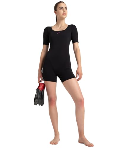 Image of Speedo Women's Endurance+ Sleeved Myrtle U-Back Legsuit Swimming Costume Swimwear | 100% Chlorine Resistant | UPF 40+ Sun Protection | Quick Drying | Removable Bra Pads