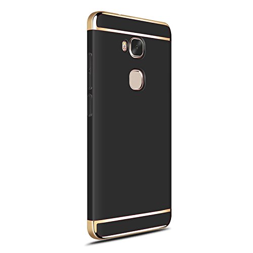 Honor 5x case with Tempered Glass Screen Protector Included, CAPY 3 In 1 Ultra Thin and Slim Hard Case Coated Non Slip Matte Surface with Electroplate Frame for Huawei Honor 5x -- Black