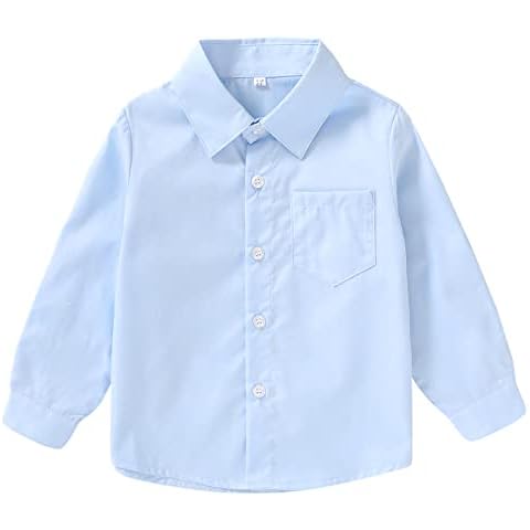 Toddler Baby Boys Dress Shirts Long Sleeve Button Down Shirt for Kids Boys 12M-6T(Blue, 12-18 Months) Cover