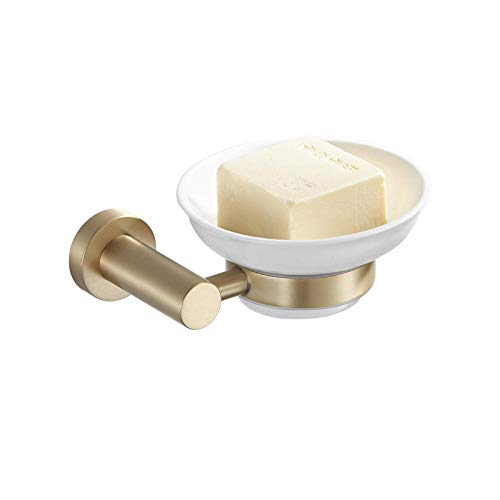 CBXSF Messing Gebürstet Goldenen Bad Seifenschale Licht Luxus Nordischen Hotel Keramik Seifenschale Rack Wandbehang Cover