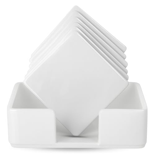 Image of Unbreakable Acrylic Coaster Set - 6 White Square Drink Coasters for Home Office, Gaming, and Study Decor - Stylish Moisture-Protecting Accessories for Tea and Coffee (White)